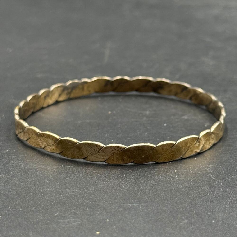 Vintage Mexico Flat Interwoven Design Bangle Bracelet Gold Tone